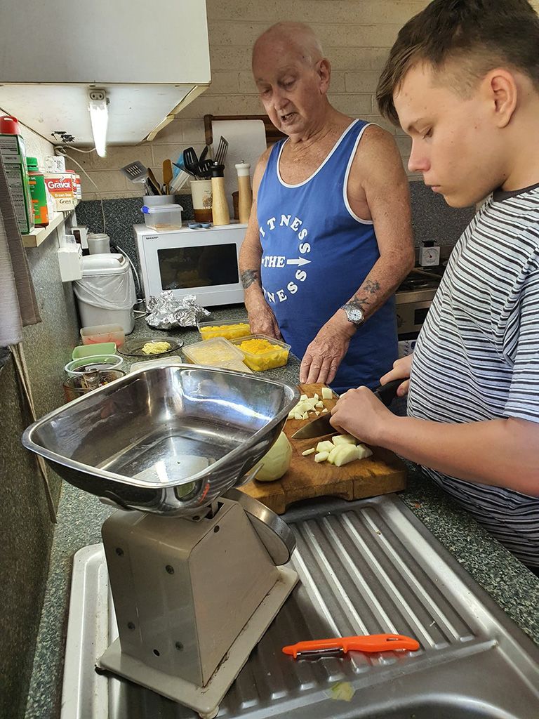 Barry Wise and his Grandson prepare chutney